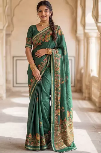 green ethnic motifs zari poly chiffon saree