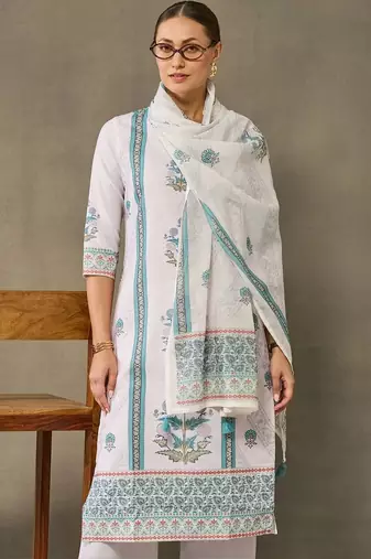 women ethnic motifs printed regular kurta with palazzos & with dupatta