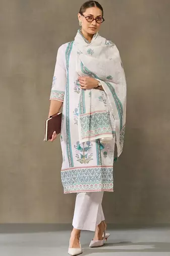 women ethnic motifs printed regular kurta with palazzos & with dupatta