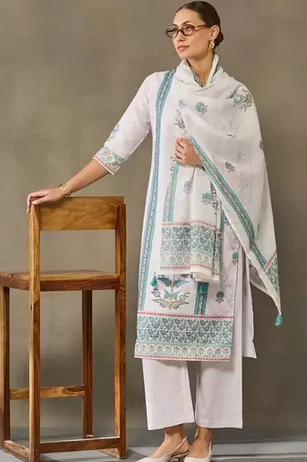 women ethnic motifs printed regular kurta with palazzos & with dupatta