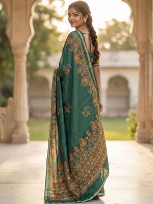 green ethnic motifs zari poly chiffon saree 3