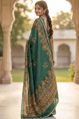 green ethnic motifs zari poly chiffon saree
