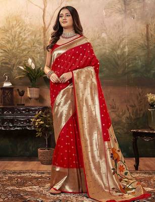 red woven design zari work paithani saree 1