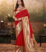 red woven design zari work paithani saree