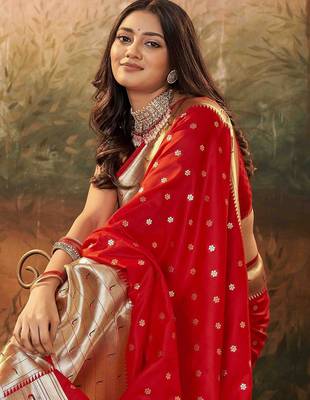 red woven design zari work paithani saree 2