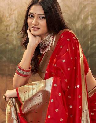 red woven design zari work paithani saree 3