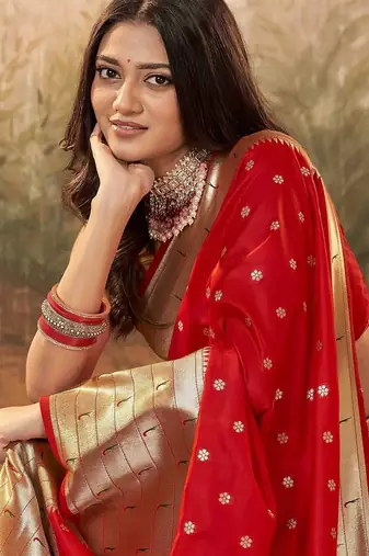 red woven design zari work paithani saree