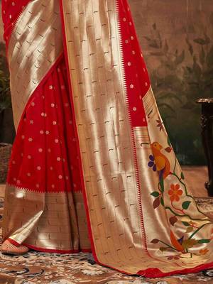 red woven design zari work paithani saree 4