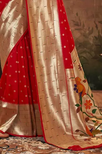 red woven design zari work paithani saree
