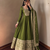 Women's green heavy zari & sequins work anarkali suit set with straight pant and embroidered dupatta
