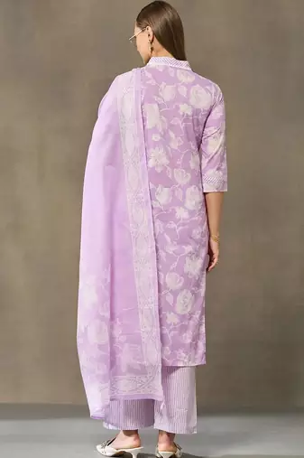 women floral printed regular cotton kurta with palazzos & with dupatta