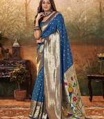 teal woven design zari paithani saree