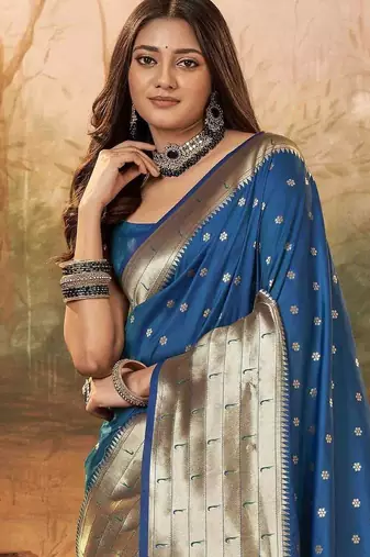 teal woven design zari paithani saree
