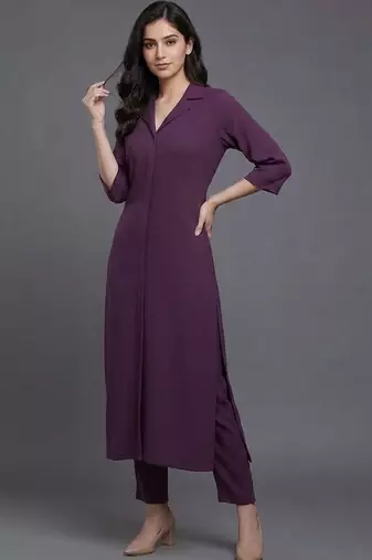 women regular silk crepe kurta with trousers