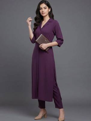 women regular silk crepe kurta with trousers 3