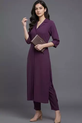women regular silk crepe kurta with trousers