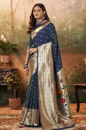navy_blue woven design zari paithani saree