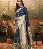 navy_blue woven design zari paithani saree