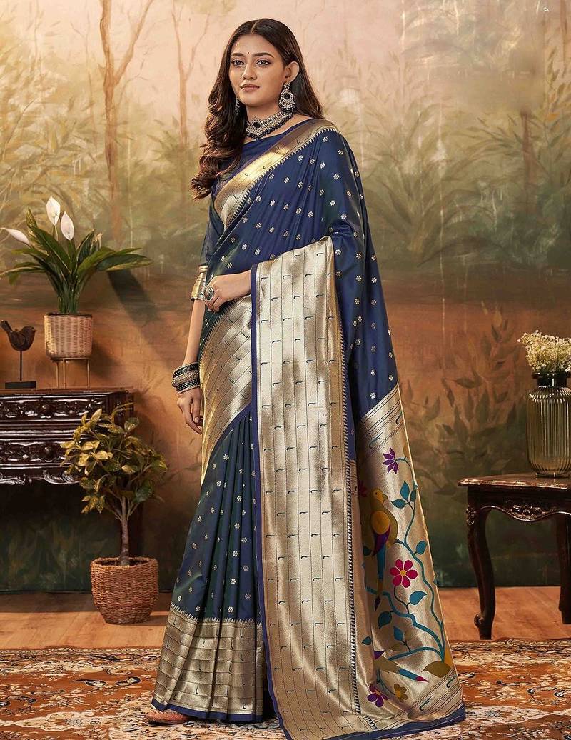 navy_blue woven design zari paithani saree
