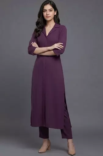 women regular silk crepe kurta with trousers