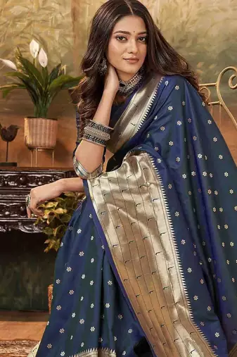 navy_blue woven design zari paithani saree