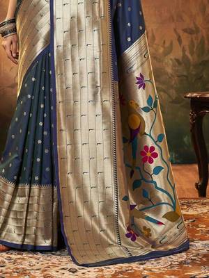 navy_blue woven design zari paithani saree 4