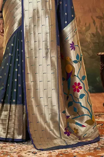 navy_blue woven design zari paithani saree