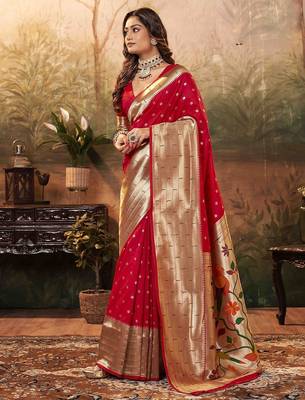red woven design zari paithani saree 1