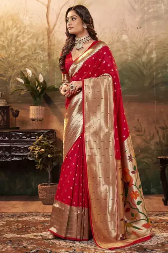 red woven design zari paithani saree