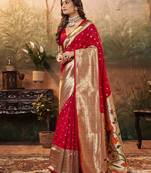 red woven design zari paithani saree