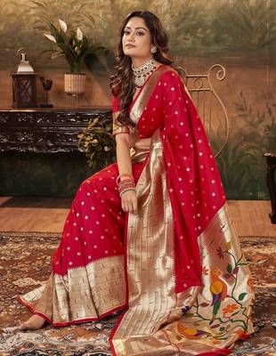 red woven design zari paithani saree 2