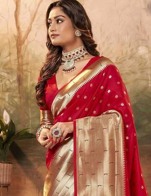 red woven design zari paithani saree 3