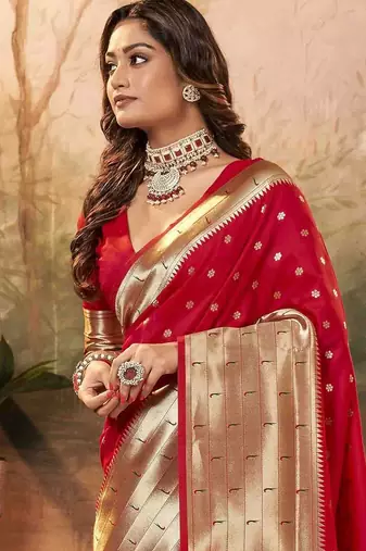 red woven design zari paithani saree