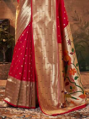 red woven design zari paithani saree 4