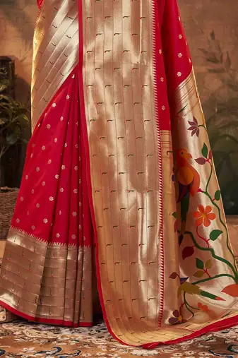 red woven design zari paithani saree