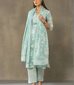 women floral printed regular cotton kurta with trousers & with dupatta