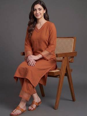 women regular silk crepe kurta with trousers 6