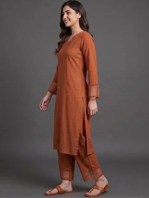 women regular silk crepe kurta with trousers 7