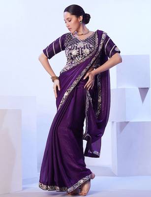 purple floral embroidered pure chiffon saree 4