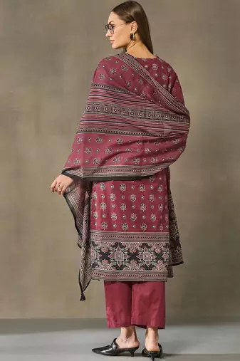 women ethnic motifs printed regular cotton kurta with trousers & with dupatta