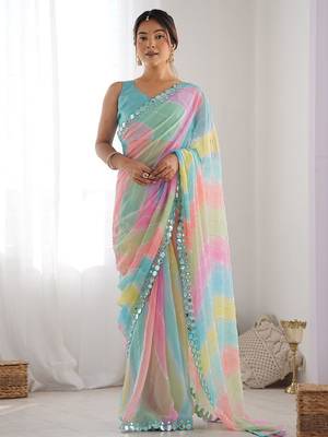 blue tie and dye designer saree 1