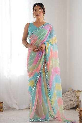 blue tie and dye designer saree