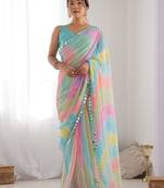 blue tie and dye designer saree
