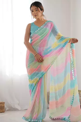 blue tie and dye designer saree