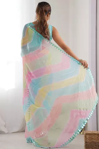 blue tie and dye designer saree