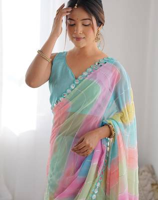 blue tie and dye designer saree 4