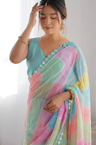 blue tie and dye designer saree