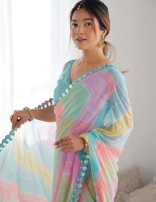 blue tie and dye designer saree 5