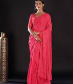 pink pink & silver-toned embellished satin saree
