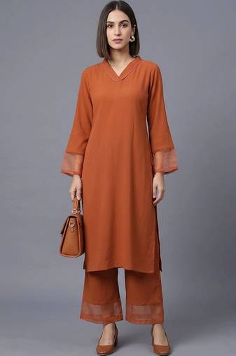 women regular silk crepe kurta with palazzos